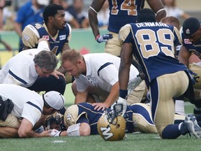 Despite getting knocked out of the game with an apparent head injury on Thursday night, Drew Willy was back on the field and running the first team offence for the Bombers on Monday at practice.