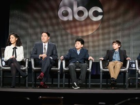 Actors Constance Wu, Randall Park, Hudson Yang, Forrest Wheeler and Ian Chen from 'Fresh Off the Boat.' (Frederick M. Brown/AFP)