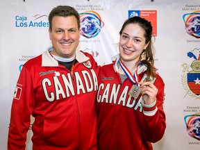 Leonora MacKinnon (right) and her Howe Island coach David Howes. Photo supplied by Devin Manky.