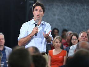 Liberal leader Justin Trudeau speaks during a town hall meeting at the Norwood Hotel on Saturday. (Kevin King/Winnipeg Sun)