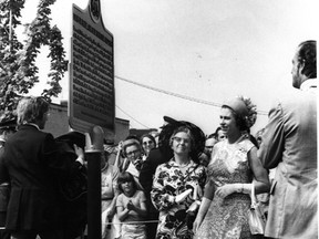 Queen Elizabeth II with Margaret Angus and then mayor George Speal on a visit to Kingston in 1973. Photo courtesy of Queen's University Archives