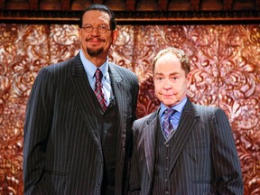 In this June 26, 2015 file photo, Penn Jillette, left, and Teller appear at the "Penn & Teller On Broadway" preview performance in New York. (Photo by Andy Kropa/Invision/AP, File)
