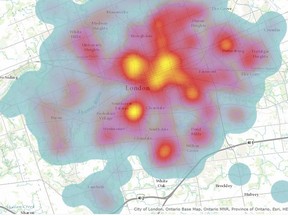 Heat map for all residential fires in London from 2010 to 2014.