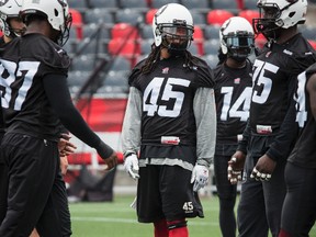 Ottawa RedBlacks LB Damaso Munoz (45) during practice at TD Place in Ottawa on Tuesday July 7, 2015. Errol McGihon/Ottawa Sun/Postmedia Network