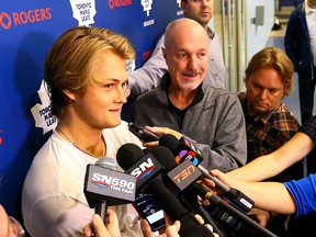 2014 first-rounder William Nylander speaks to media during Maple Leafs prospect camp at the MasterCard Centre yesterday. (Dave Abel/Toronto Sun)