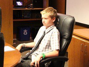 Peyton Wareham, 13, spoke to city council's executive policy committee on Wednesday. Wareham supports the city's proposed cycling strategy, noting he wishes paths were safe enough that his parents would let him bike to school. (Joyanne Pursaga/Winnipeg Sun)