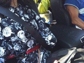 A driver was caught in the HOV lane of the Gardiner Expwy. on July 8, 2015 with two dummies in the car with him. (Toronto Police photo)