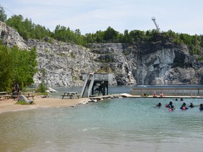 The scene at Morrison's Quarry on Wednesday. July 9, the day after Ottawa's David Rothwell died when he dove off the cliff. (Sam Cooley/Ottawa Sun)