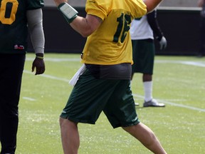 Matt Nichols throws the ball during the Eskimos walk-through Wednesday in Commonwealth Stadium. (Perry Mah, Edmonton Sun)