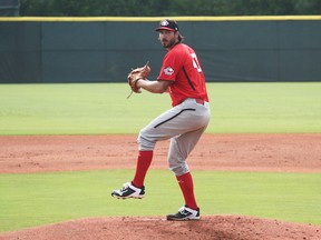 Phillippe Aumont pitched four innings in Canada’s 4-1 exhibition loss to Cuba yesterday, allowing two runs. (Baseball Canada photo)