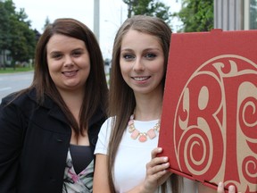 SAMANTHA REED/FOR THE INTELLIGENCER
Rachel Pearsall and Morgan Silvester of Hospice Quinte stand outside of the Hospice Quinte main office Thursday morning. The organization is hosting a Celebrity Server Night at Boston Pizza Monday night.