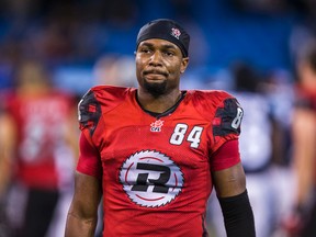 Former Ottawa RedBlacks Wallace Miles walks off the field after a loss to the Toronto Argonauts in CFL action at the Rogers Centre in Toronto, Ont. on Friday November 7, 2014. Ernest Doroszuk/SUN FILES