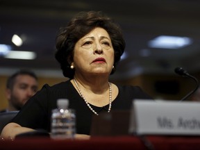 U.S. Office of Personnel Management (OPM) Director Katherine Archuleta testifies before a hearing of the Senate Appropriations Committee concerning a recently revealed data breach affecting millions of federal employees' personal data, on Capitol Hill in Washington, on June 23, 2015. Archuleta abruptly resigned Friday. (REUTERS/Jonathan Ernst)
