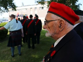 Luke Hendry/The Intelligencer
Second World War veteran Ivan Gunter of Bancroft watches a ceremony in Belleville marking the 72nd anniversary of the Allied invasion of Sicily Friday. Gunter won the Military Medal for identifying enemy positions in the Italian campaign.