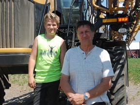 Silas Wellein, 13, and grandfather Lloyd Crowe of Reynolds Farm, pictured Friday, are getting ready to harvest the wheat crops in the next couple of weeks at their Picton farm