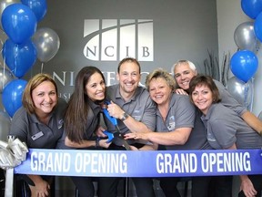 Gino Donato/The Sudbury Star
Nickel City Insurance Brokers employees cut the ribbon at their grand opening on Thursday. From left are Kristy Reinguette, Noelia Fraser, Russell Fraser, Lorna Courchesne, Gilles Belanger and Deborah Slywchuk.