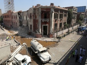 A general view of the site of a bomb blast at the Italian Consulate is seen in Cairo, Egypt, on July 11, 2015. (REUTERS/Mohamed Abd El Ghany)