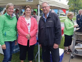 Angela Newson, chair of the Tillsonburg MSC Trail Walk and Run; Catherine Burton, coordinator of programs and services for the Parkinson Society of Southwestern Ontario; and Bill Hett, executive director of the Multi-Service Centre. (CHRIS ABBOTT/TILLSONBURG NEWS)