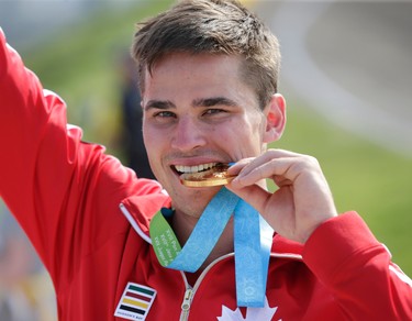 Cycling BMX Pan Am Games  gold medal winner Tory Nyhaug of Canada  on Saturday July 11, 2015. Craig Robertson/Toronto Sun/Postmedia Network