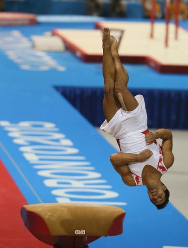 Hugh SMITH of Canada on the Vault during the Mens Gymnastics Artistic Competition on Saturday July 11, 2015. Veronica Henri/Toronto Sun/Postmedia Network