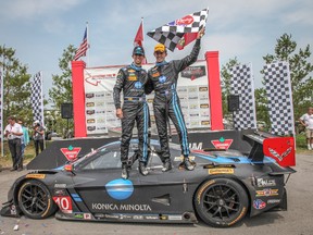 Ricky and Jordan Taylor celebrate their TUDOR United SportsCar Championship Mobil 1 Grand Prix win on Sunday in Bowmanville. (JOHN WALKER/PHOTO)