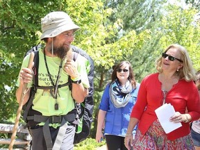 Gino Donato/The Sudbury Star
Ian Bos chats with board chair Lise Poratto-Mason. Bos was on hand at the Maison Vale Hospice on Friday as part of a five-month cross-Canada journey to raise awareness and funds for hospice palliative care in honour of his late father, Ted Bos.