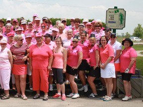 The 64 participants in the tournament join together for a group photo before heading out on the links. (Dave Flaherty/Goderich Signal Star)
