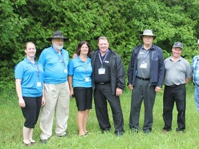 Judges from the Communities in Bloom visited Central Huron last week. At Black's Point on July 7 was CAO Peggy Van Mierlo-West (L), Bill Stevenson, councillor Marg Anderson, Bruce Hobin (judge), Paul Ronan (judge), Rick Schilbe and Tom Sinclair. (Laura Broadley Clinton News Record)