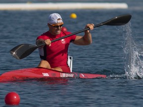 Adam van Koeverden of Canada paddles to a bronze medal in the K1 1000m during the third day of the Pan Am Games at the Welland International Flatwater Centre on Monday, July 13, 2015. (Julie Jocsak/Postmedia Network)