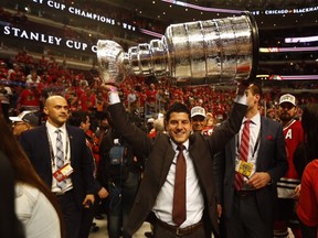 Sudbury native and Chicago Blackhawks staff member Kyle Davidson raised the Stanley Cup over his head for the second time this spring.