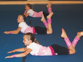 A group from Brazeau Gymnastics Club perform their award winning floor routine at Parents' Night held June 22.