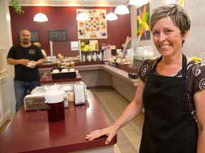 Karen Berrisford of Zed and Zee Cafe in the City Centre serves one of their well known soups for lunch. The cafe will be closing late fall 2015. (MIKE HENSEN, The London Free Press)