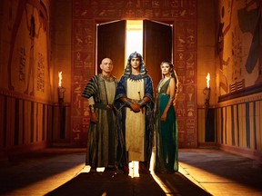 Ben Kingsley, Avan Jogia and Sibylla Deen in "Tut."