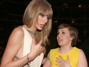 Singer Taylor Swift (L) and actress Lena Dunham attend the 55th Annual GRAMMY Awards at STAPLES Center on February 10, 2013 in Los Angeles, California. (Christopher Polk/Getty Images for NARAS/AFP)