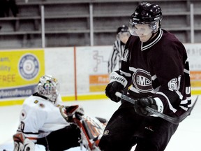 Chatham Maroons’ Sean Myers grimaces after being stopped by Sarnia Legionnaires goalie Kyle Washer in a shootout in November 2010. There will be no more shootouts in the Greater Ontario Junior Hockey League starting in the 2015-16 season. (Daily News File Photo)