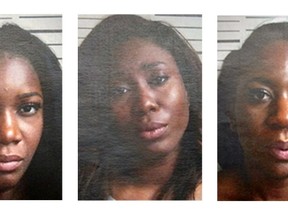 Monique Boakye-Yiado (centre), of Brampton, Amy Walker (left), of Kitchener, and Aleesha Williams (right), of Mississauga are seen in these handout photos supplied by the Port Authority of New York and New Jersey. The women are charged with attacking another woman at a hotel in Manhattan. (THE CANADIAN PRESS)