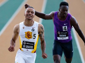 Andre De Grasse runs to his winning time of 9.95 seconds in the final of the 100 metres at the Canadian Track and Field Championships in Edmonton earlier this month. (POSTMEDIA NETWORK/PHOTO)