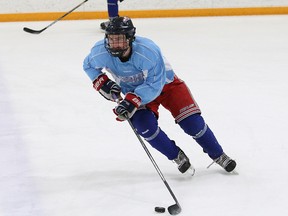 North Bay native Ben Garagan takes part in Sudbury Wolves rookie camp in April at Gerry McCrory Countryside Sports Complex. Garagan signed with the Wolves on Thursday.