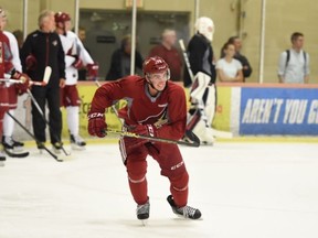 Sudbury Wolves defenceman Kyle Capobianco takes part in a skating drill during the Arizona Coyotes development camp last week.