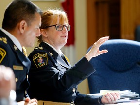 Belleville Chief of Police Cory MacKay speaks during a recent Police Services Board meeting.