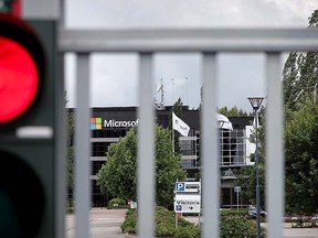 A Microsoft factory is seen behind a gate in Salo, Finland July 9, 2015. REUTERS/Aleksi Tuomola/Lehtikuva