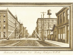 An early 20th-century postcard of downtown London looks north on Richmond Street from what is now the CN rail tracks. (Photo courtesy of azizphoto.com)