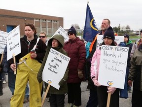 John Lappa/Sudbury Star file photo
Striking teachers picket at Lasalle Secondary School on May 12.
