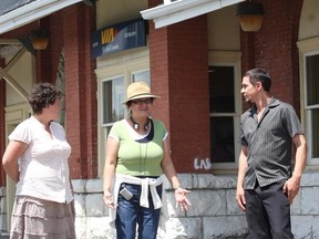 JOHN LAPPA/Sudbury Star file photo
Filmmaker Shirley Cheechoo, middle, speaks with actors Micheline Blais (left), of Greater Sudbury, and Matthew Manitowabi on location at the VIA Rail train station in Sudbury in 2012. Cheechoo was shooting at the station for her film, Moose River Crossing, which she wrote and directed.