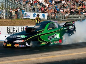 Greg Hunter warms up his Synoil car during the 2015 Nitro Jam Rocky Mountain Nationals at Castrol Raceway Saturday. Terry McLachlan, special to Edmonton Sun