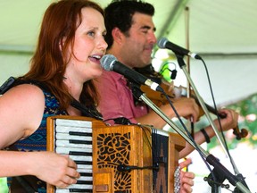 Pastelle LeBlanc, left, and Pascal Miousse of Vishten perform at the Home County Music & Art Festival on Sunday at Victoria Park. The other member of the band is Pastelle?s twin sister Emmanuelle. (MIKE HENSEN, The London Free Press)