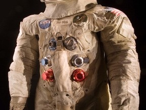 This handout photo provided by the National Air and Space Museum, Smithsonian Institution shows the spacesuit worn by astronaut Neil Armstrong, commander of the Apollo 11 mission, which landed the first man on the moon on July 20, 1969. (Eric Long/National Air and Space Museum, Smithsonian Institution via AP)