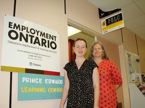 SARAH HYATT/THE INTELLIGENCER
Executive director for the Prince Edward Learning Centre (PELC), Kathy Kennedy (right) and summer student, Sarah Williams, stand outside the Picton PELC office.