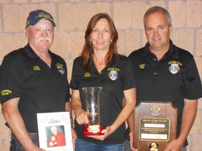 Monkton Lions Hugh Crawford (left), Fran Patterson and Tim DeBlock recently were presented special prestigious awards. SUBMITTED PHOTO