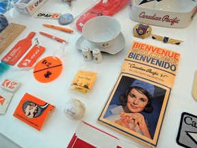 An exhibition of airline memorabilia at Winnipeg's Royal Aviation Museum of Western Canada, shown in an undated photo, features freebies that Canadian Pacific Air Lines, Trans-Canada Airlines and other carriers once handed out to passengers. (THE CANADIAN PRESS/HO-Royal Aviation Museum of Western Canada)
